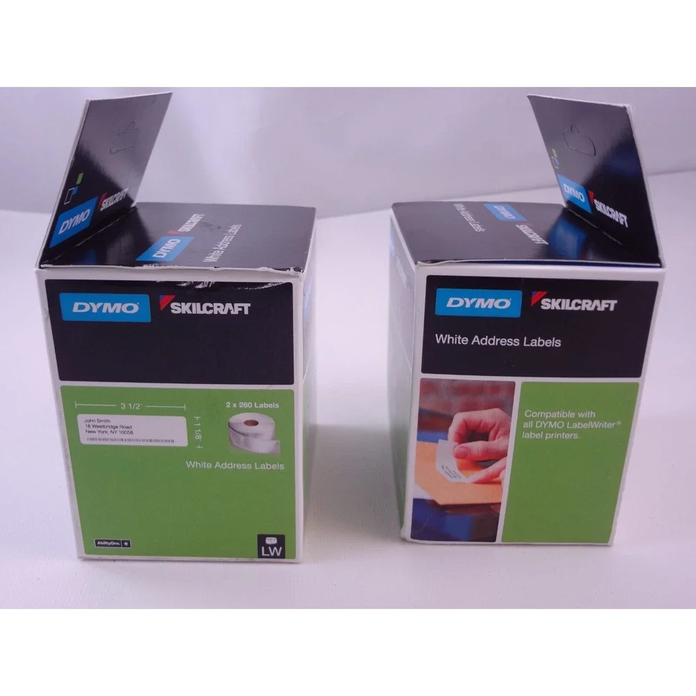 DYMO White Address Labels 2 Rolls of 350 #30252 NEW 1 1/8